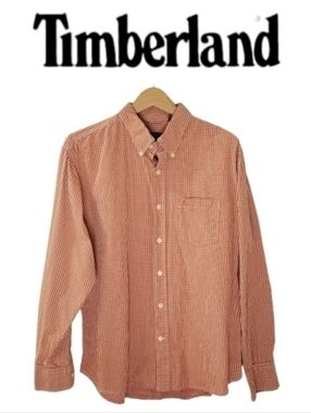 Timberland 100% Cotton Long Sleeve Plaid Buttondown Shirt in Rusty Orange Sz L